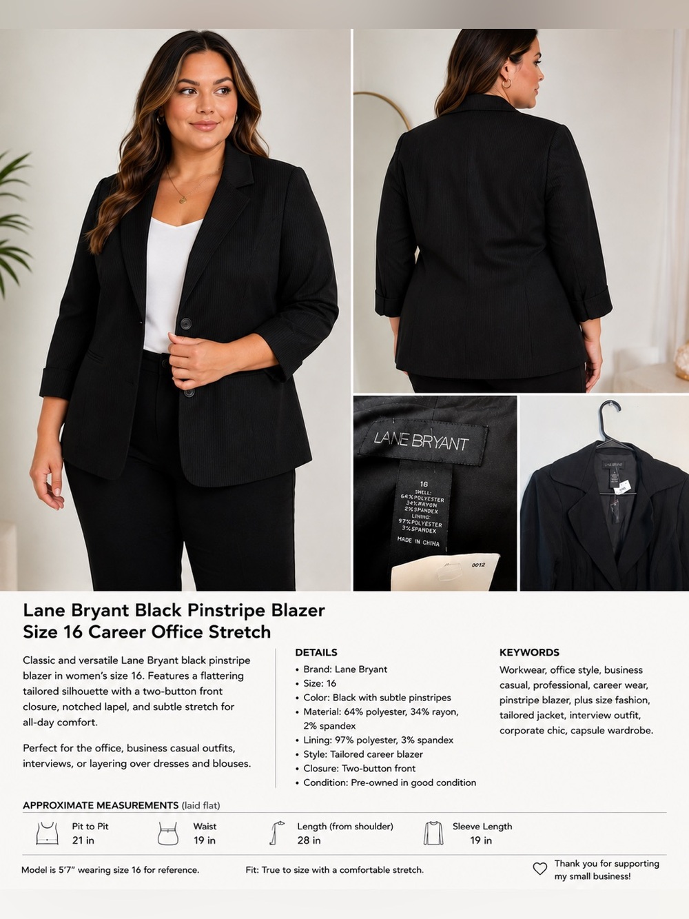 Lane Bryant Black Women's Blazer Jacket size 16